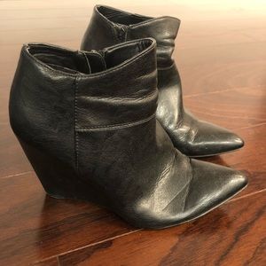 Vegan black wedge ankle booties